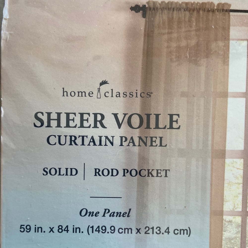 NEW (2) sheer curtain panels 59x84” in tan